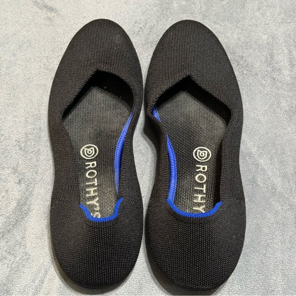 Rothy's Black Flats with Blue Accent Size 8.5 Machine Washable